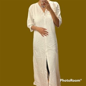 LINEN MAXI V-NECK DRESS